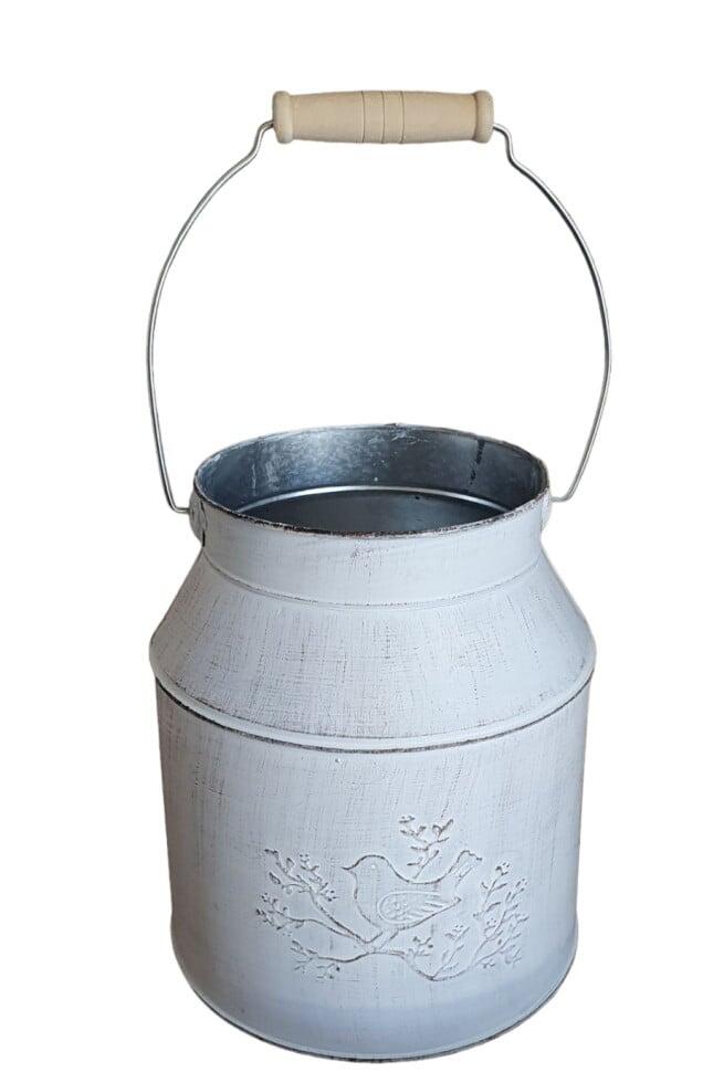 Zinc jug-style planter, 18 x 16 x 16 cm, gray