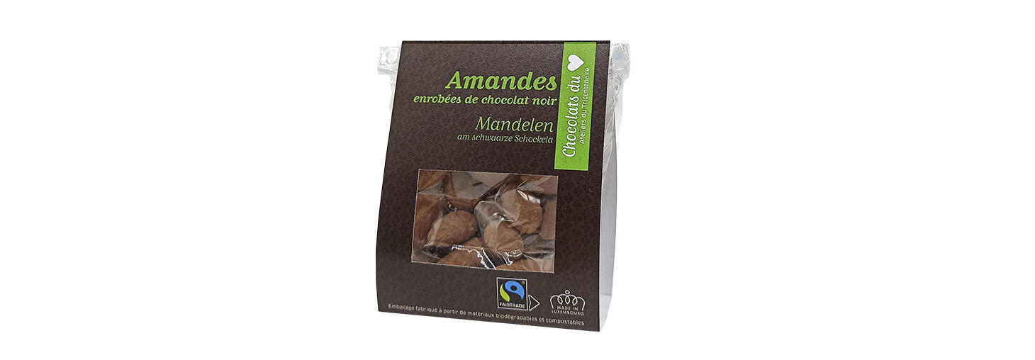 Almonds coated with Fairtrade dark chocolate (80g)