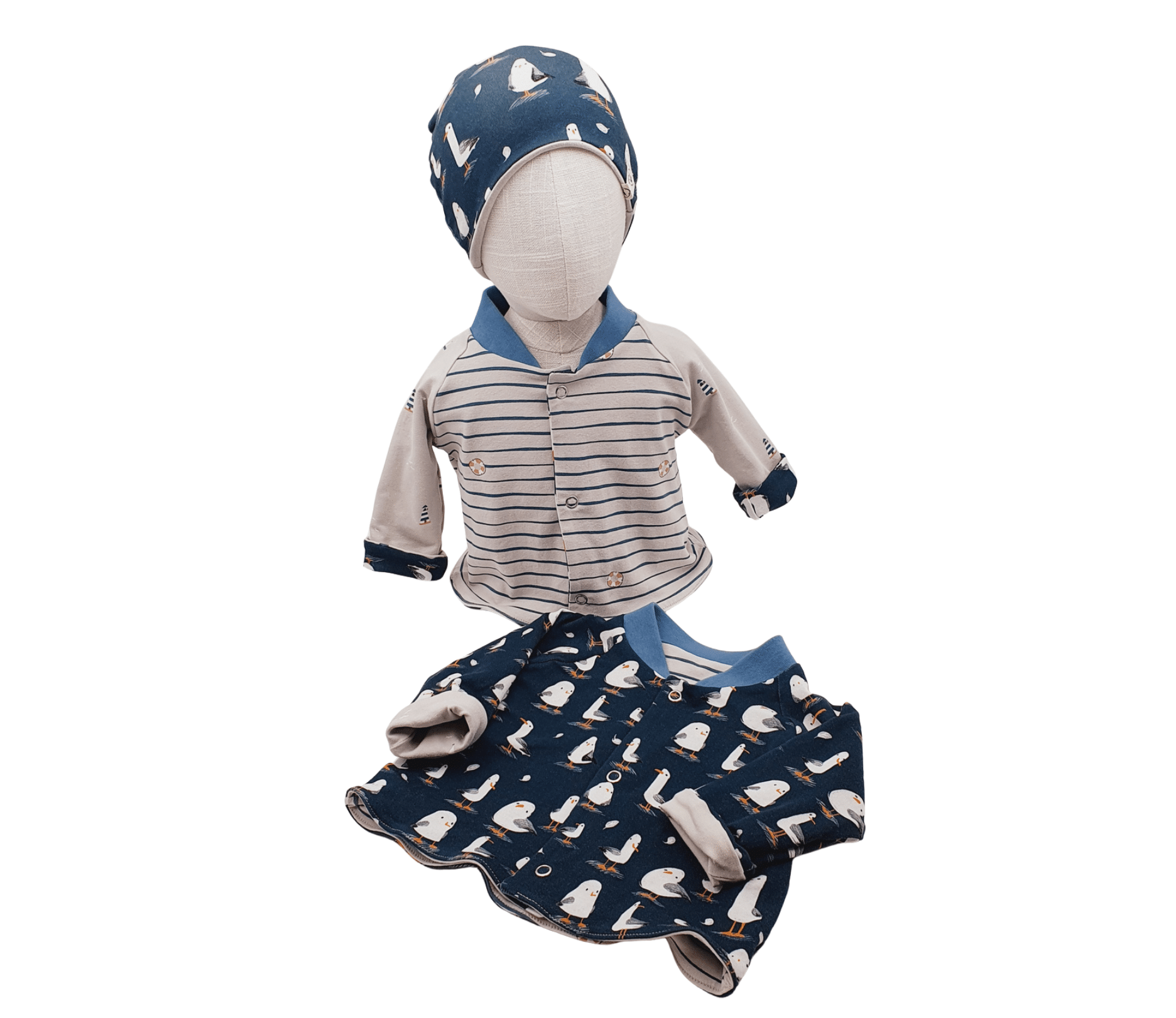 Gilet boutonné réversible "Mouettes"