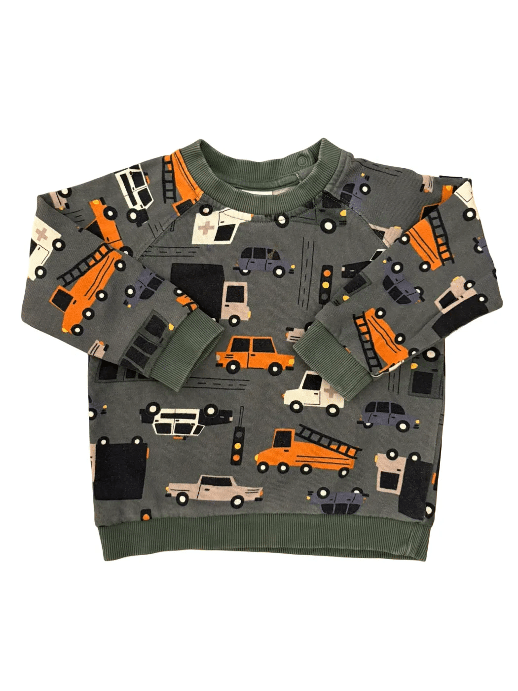 Polarn O. Pyret sweat-shirt gris à motif véhicule (18-24 mois / 92 cm)