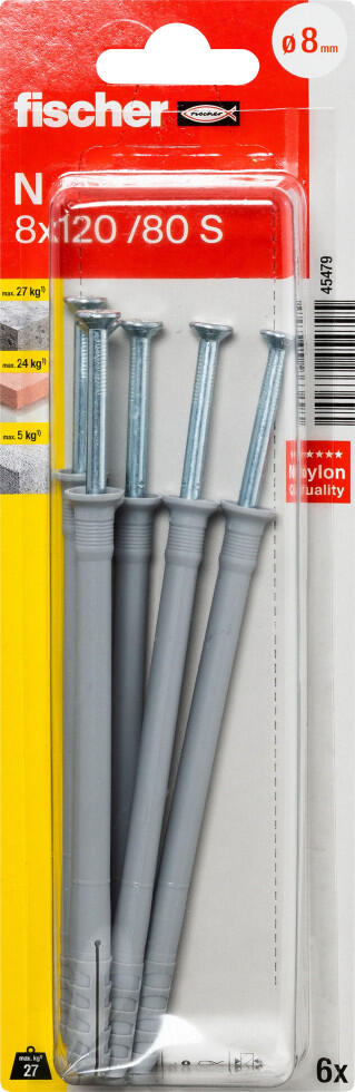 Fischer cheville à clou N 8 x 120 mm avec vis - 6 pièces