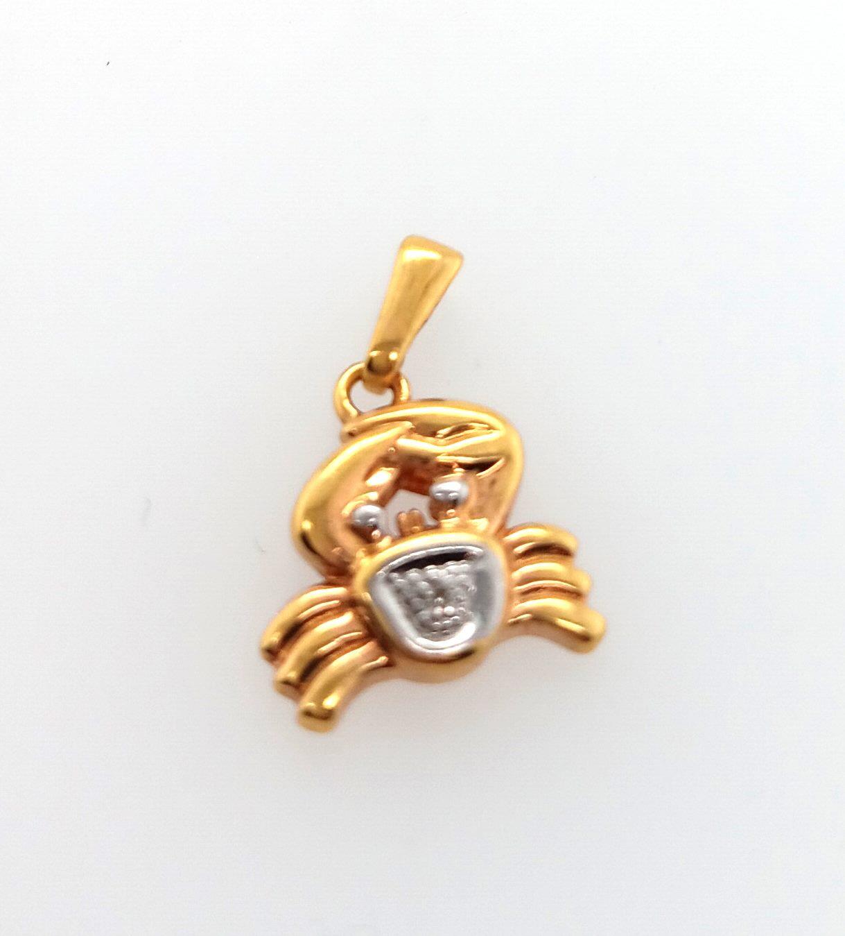 Anhänger 1X1cm Krebs 18K Gelbgold und 18K Weißgold mit 0,01ct Naturdiamant (letztes Modell)