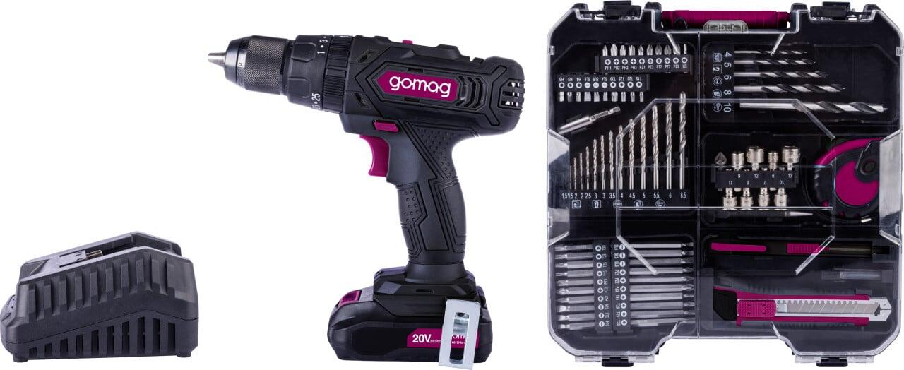 Gomag Kit perceuse-visseuse à percussion sans fil GO-CSK74/1 20 V Atelier mobile Batterie et chargeur
