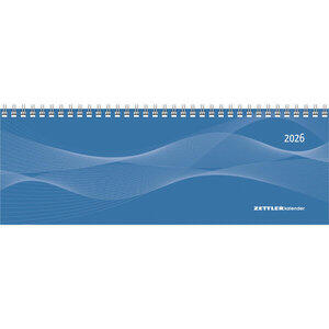Tisch-Querkalender Profi blau 2026 Maße (B/H): 29,5 x 10,5 cm, Querplaner, 1 Woche/2 Seiten, mit Notizblatt & Jahresübersicht, Zei