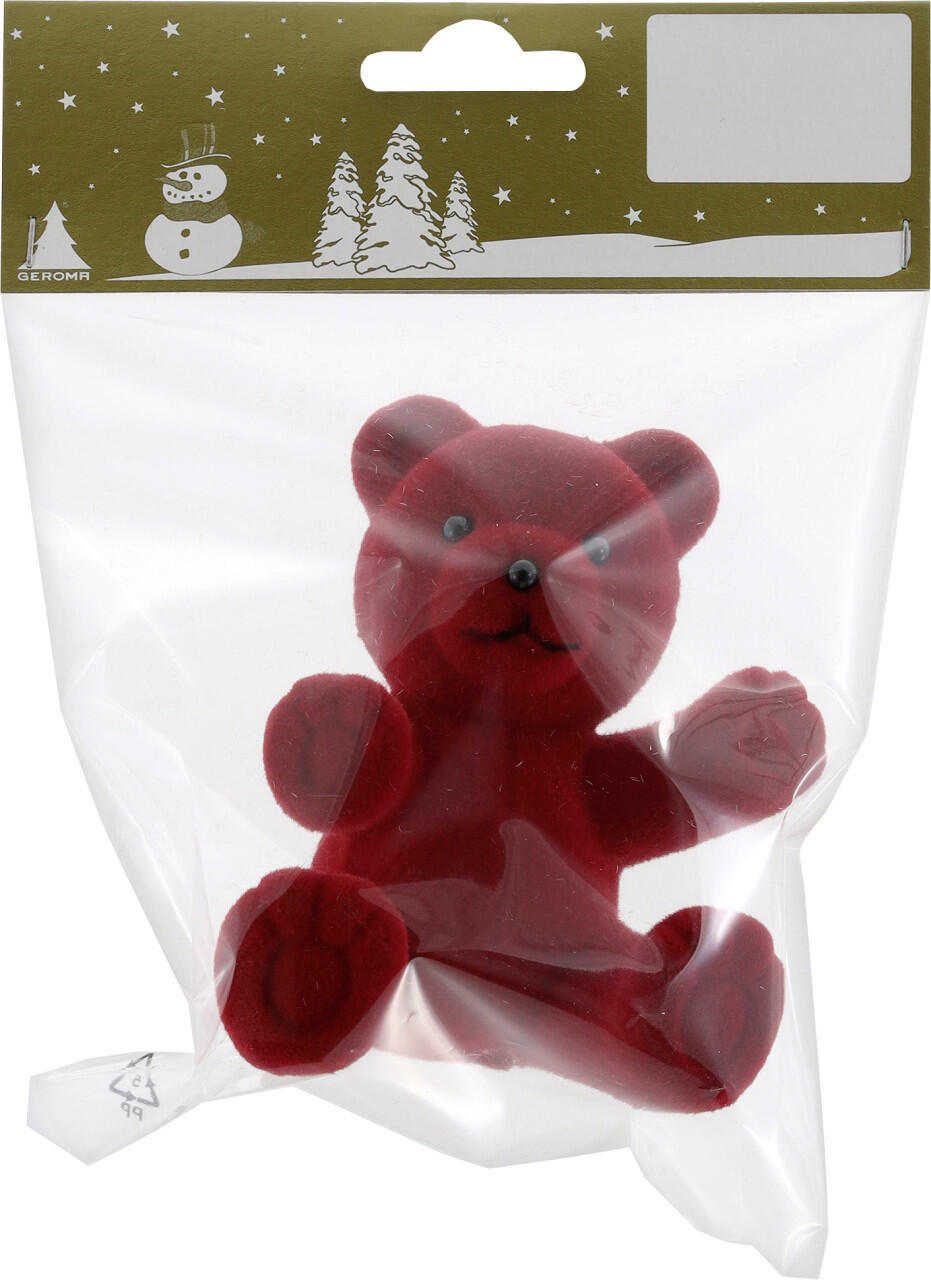 Decorative plastic bear figurine, 9 x 7 cm, red