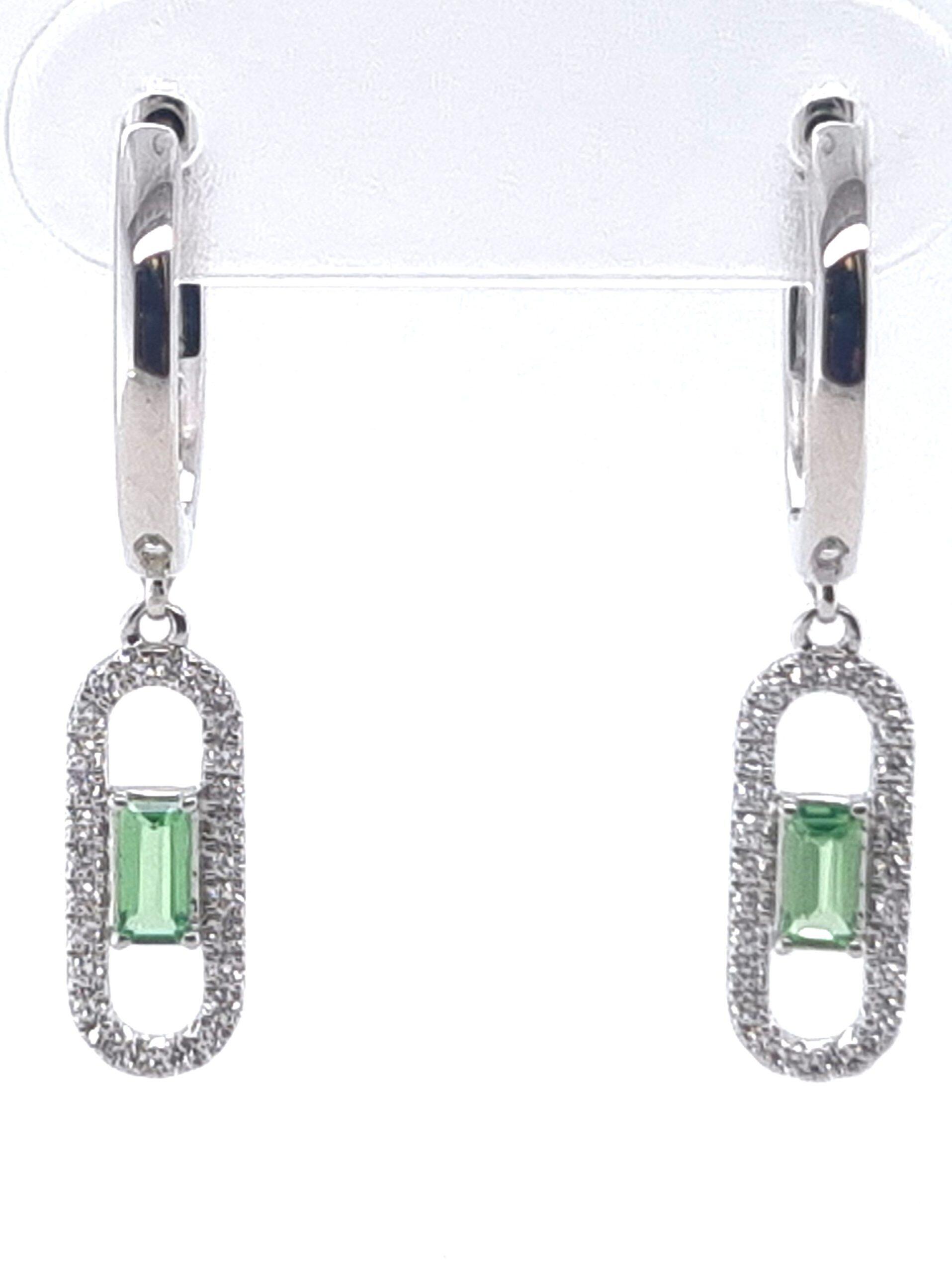 Scharniercreolen aus Weißgold 18K mit 0,170 ct Tsavorit und 0,14 ct natürlichen Diamanten