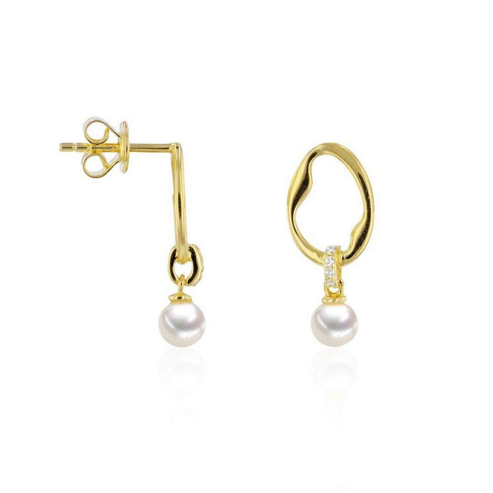 Luna-Pearls - 315.0454 - Boucles d'oreilles - pour femme - argent 925 plaqué or jaune - perle d'eau douce cultivée 4 à 4,5 mm - zircon cubique