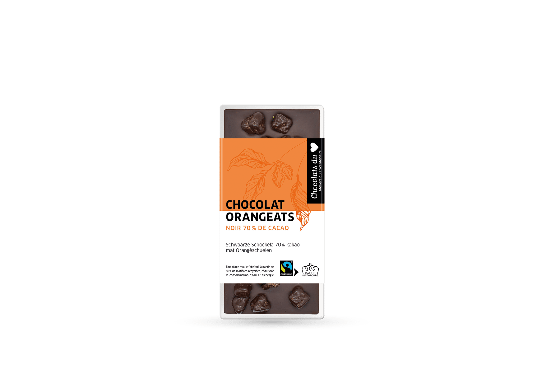 Dark chocolate 70% and orangeats Fairtrade 100g