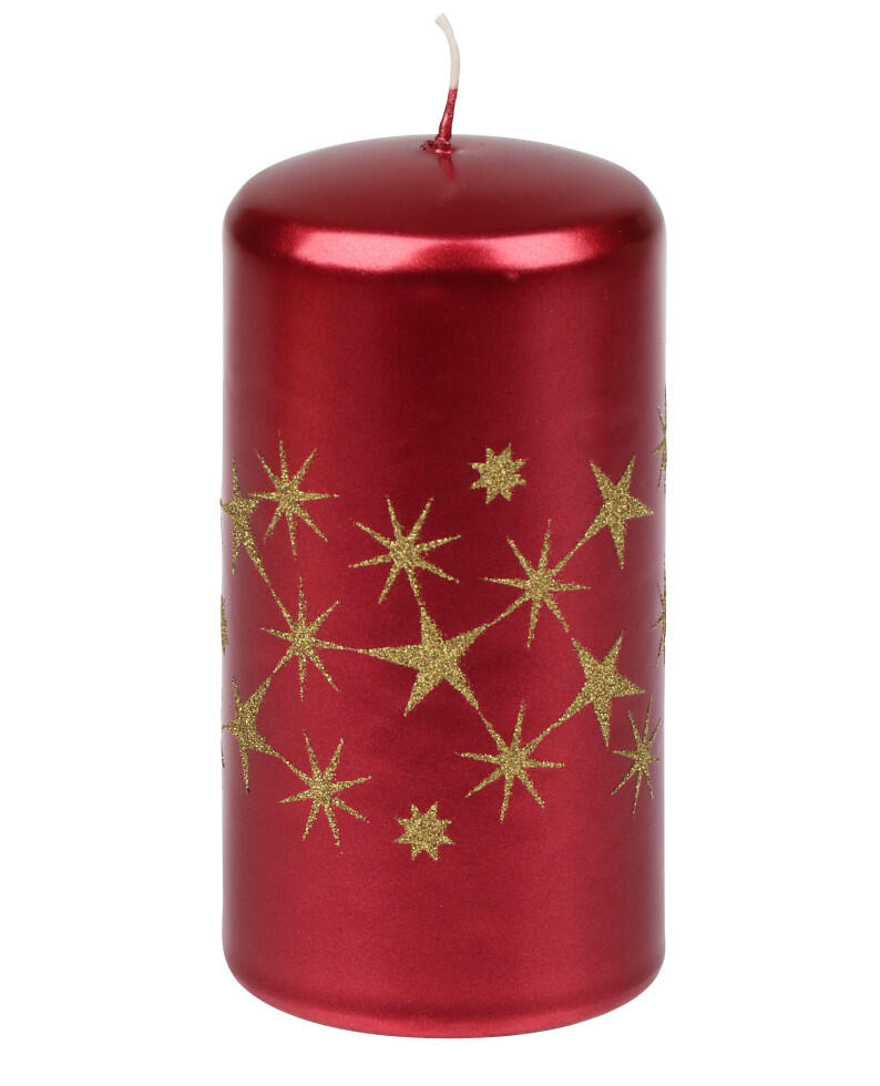 Steinhart Pillar Candle Glitter Stars Ø 5.7 x 11 cm ruby red