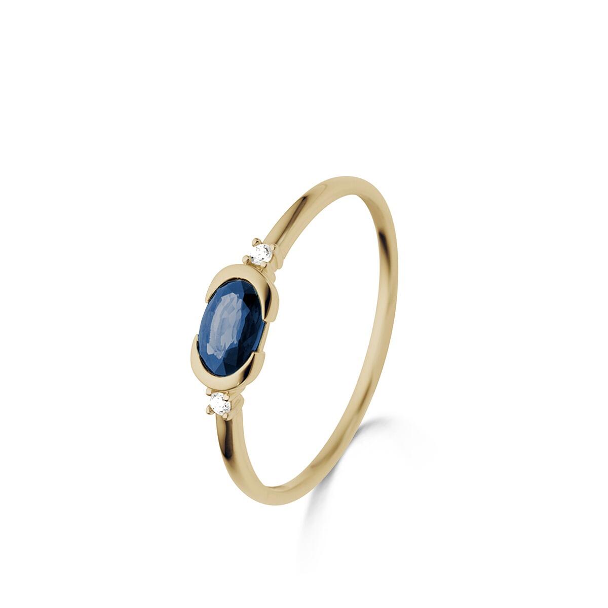 18K Gelbgold-Ring mit 0,61 ct blauem Saphir und 0,02 ct natürlichen Diamanten