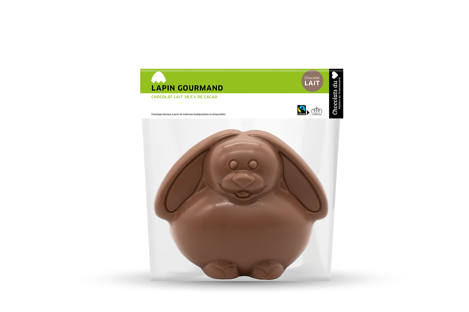 Pâques - Le lapin gourmand, chocolat Fairtrade 120gr. 