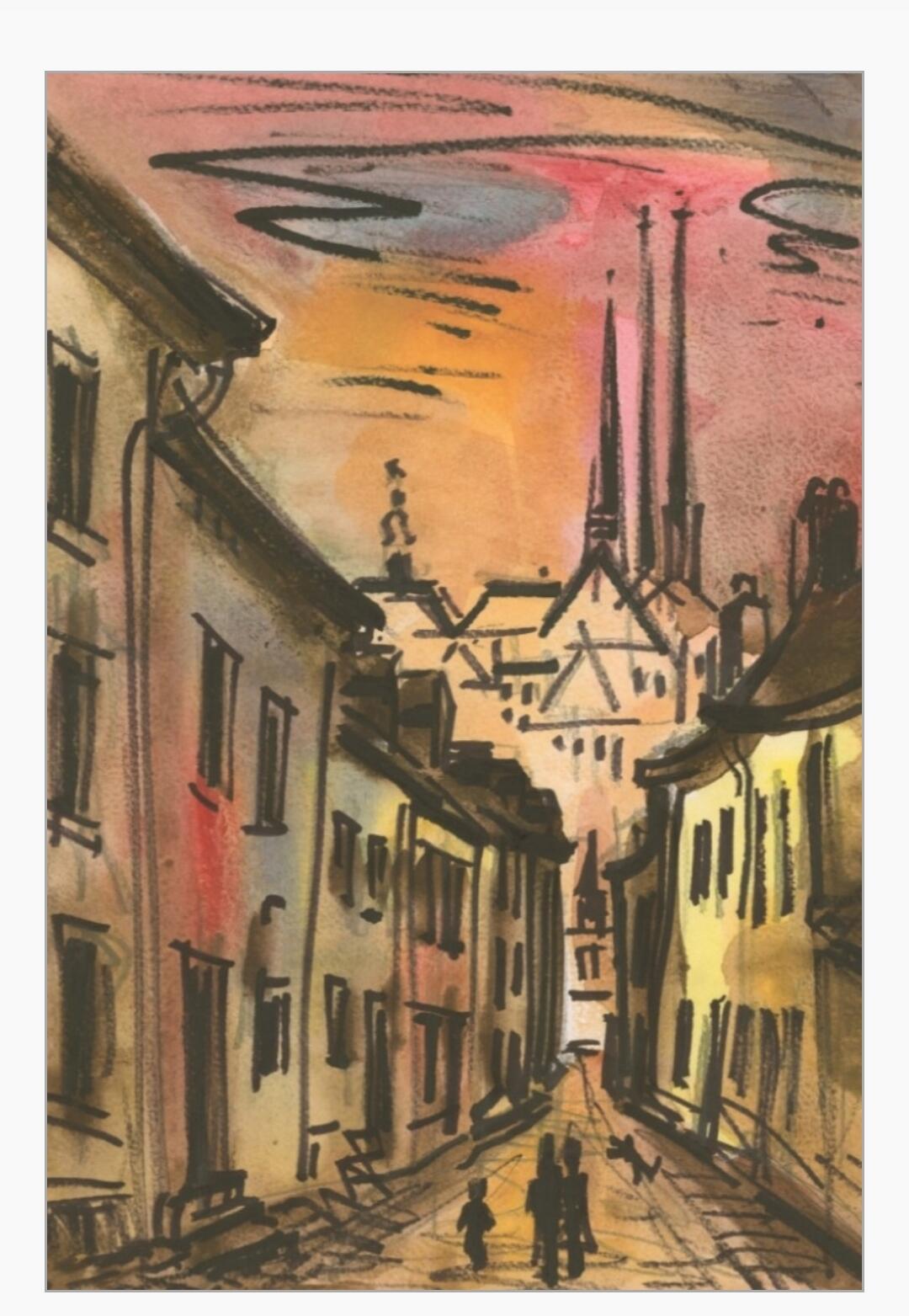 Limited Edition Gallery Print 60x90 cm (Luxembourg Old Town Skyline, Jean-Pierre Calteux 1911-1983) 