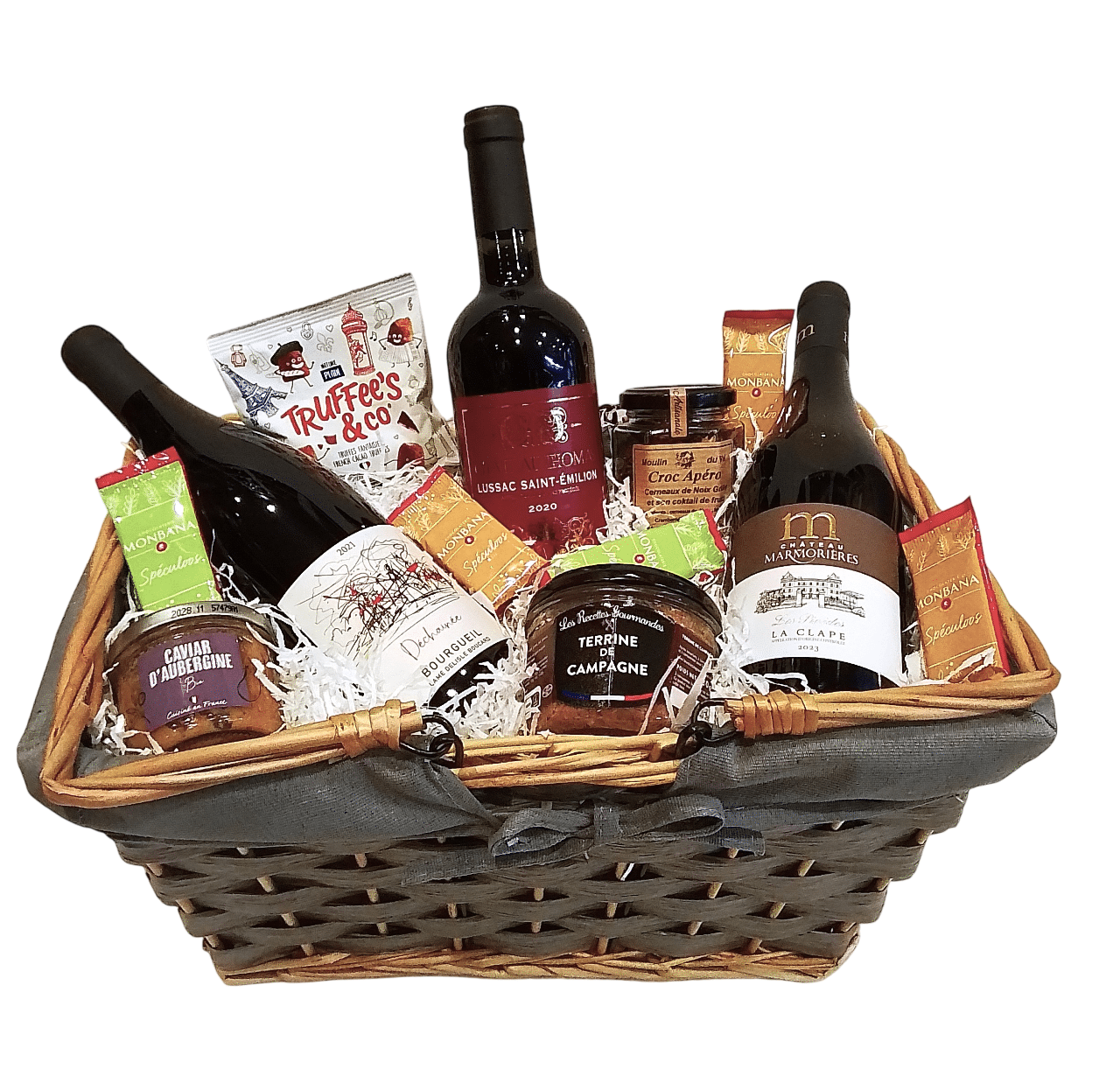 Corbeille Cadeau / Panier Garni "Douceurs & Vins"