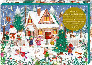 Joyeux hiver Happy Wintertime, Nombre de pièces : 500, Dimensions (L/H) : 73 x 51 cm, Calendrier de l'Avent puzzle - 24 boîtes de puzzles à c