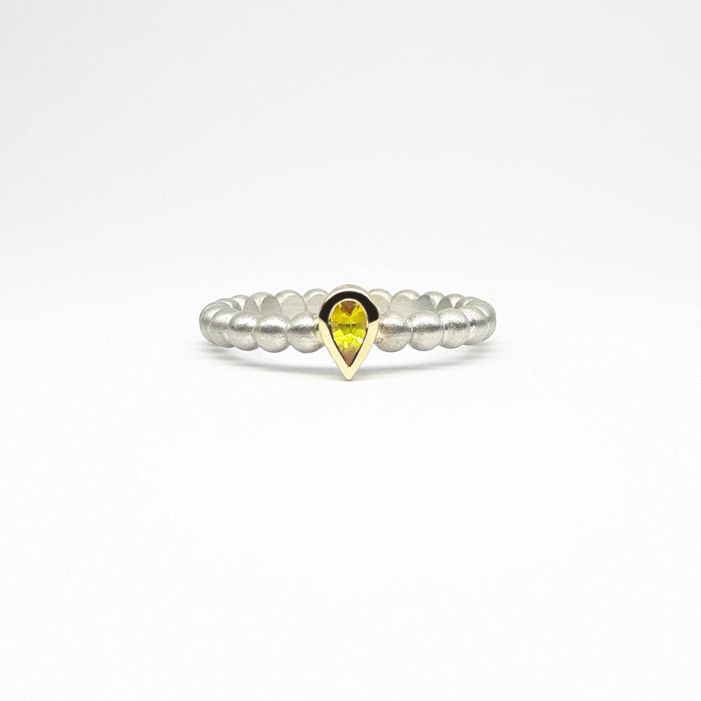'round around', bague boules en argent 925/-, or jaune 18kt et tourmaline.