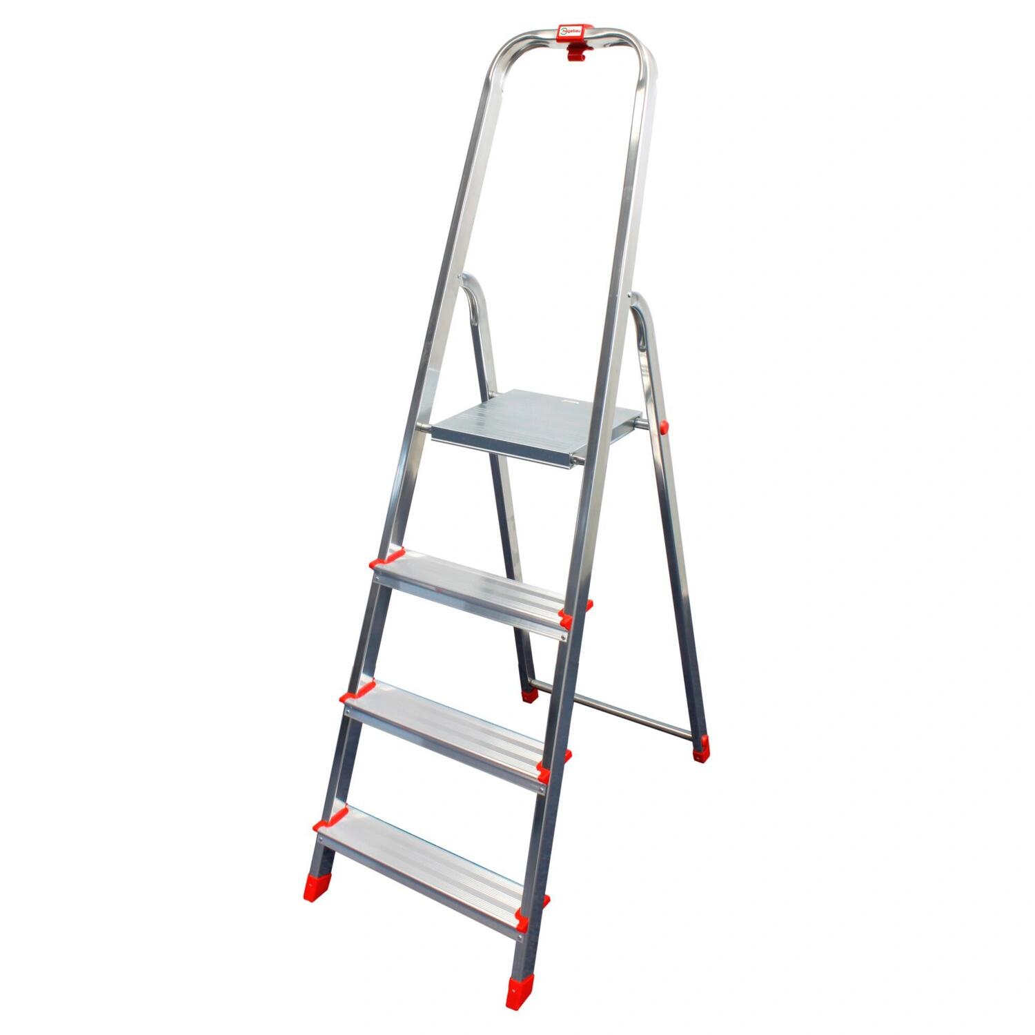 Krause Haushaltsleiter, 4 Stufen, mit Eimerhaken, Aluminium