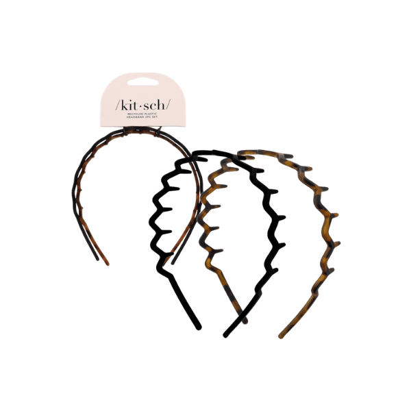 Kitsch Lot de 2 serre-têtes zigzag en plastique recyclé - noir et écaille de tortue