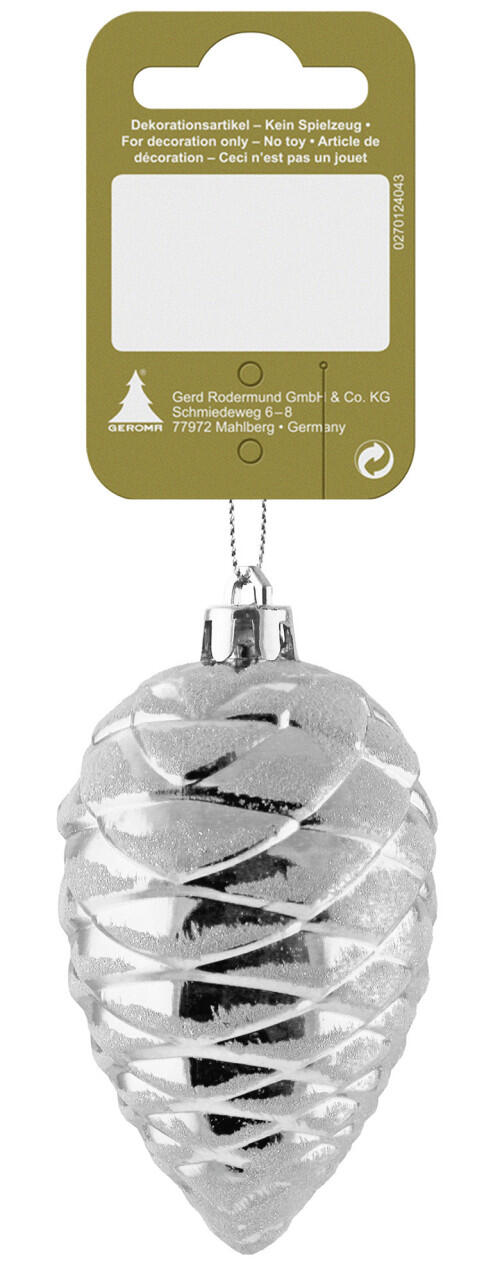 Plastic pine cone Christmas ornament, 9 cm, silver, 1 piece
