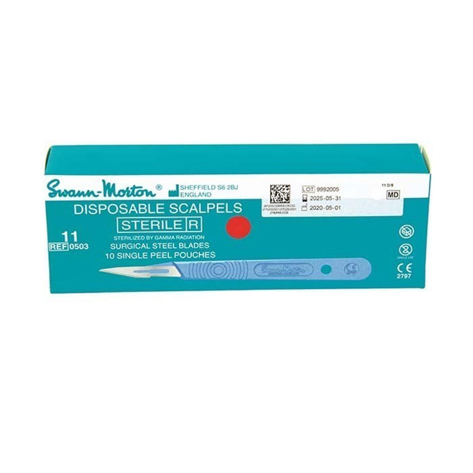 Sterile blades with handle, disposable (stainless), 11, 10 pieces