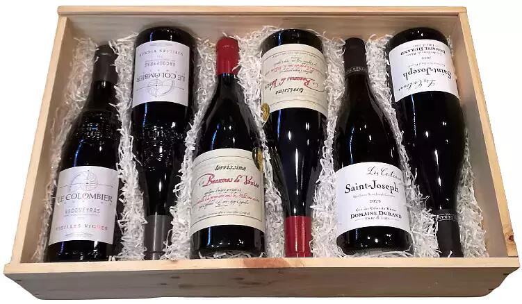 Coffret Cadeau Caisse Bois "Vins de la Vallée du Rhône"