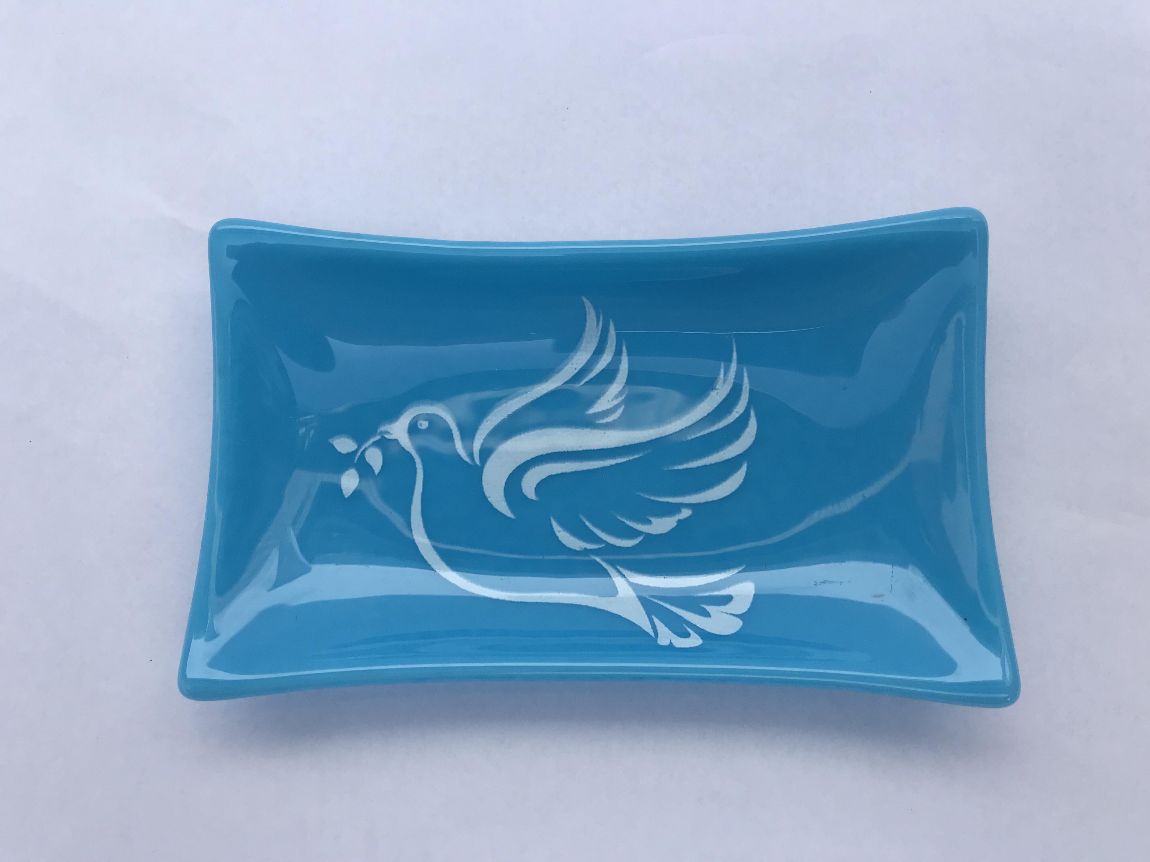 Small bowl with peace dove, handmade, opaque glass