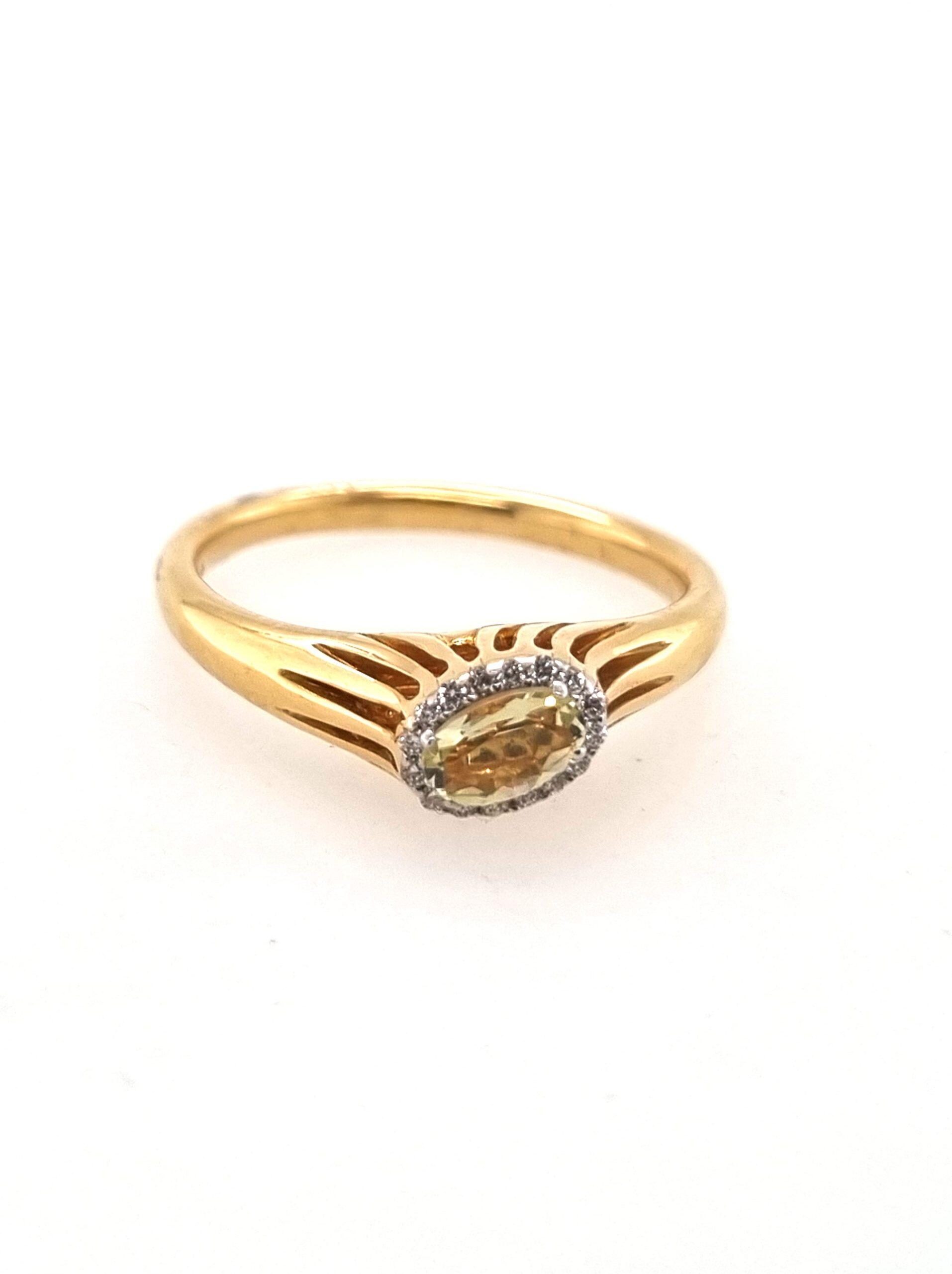 18K yellow gold ring with 1.0 ct lemon quartz and 0.06 ct natural diamonds