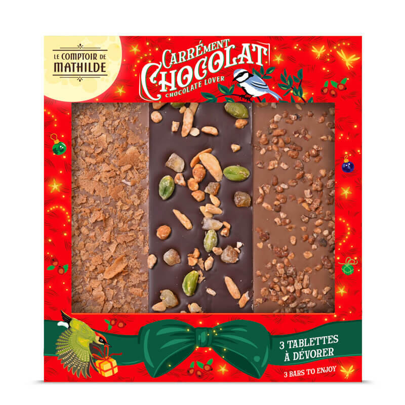 Gift box of 3 Noël dark and milk chocolate bars - 3x90 g