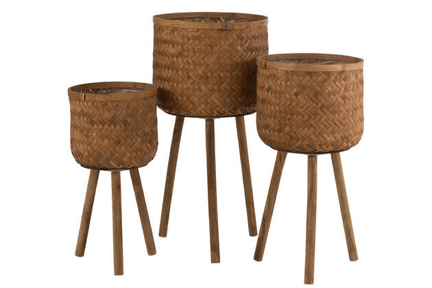 Pots de fleurs en lot de 3 Set Bambou naturel 23234
