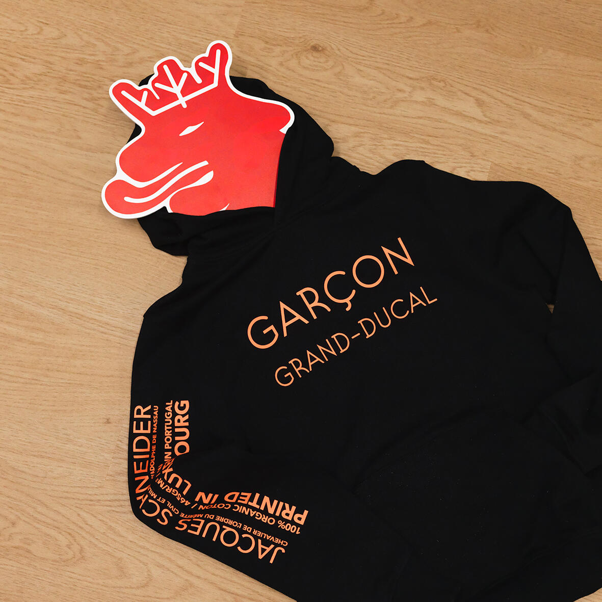 BOY'S BLACK HOODIE GRAND-DUCAL (NEON ORANGE)