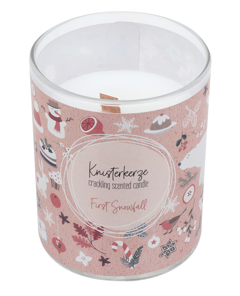 Steinhart crackling candle with fragrance First Snowfall, Ø 6.5 x 7.9 cm, in a glass jar, white