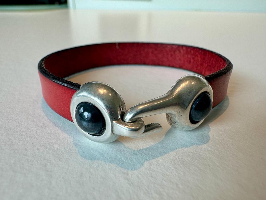 10 mm burgundy leather bracelet with antique silver em clasp for women - 18 mm