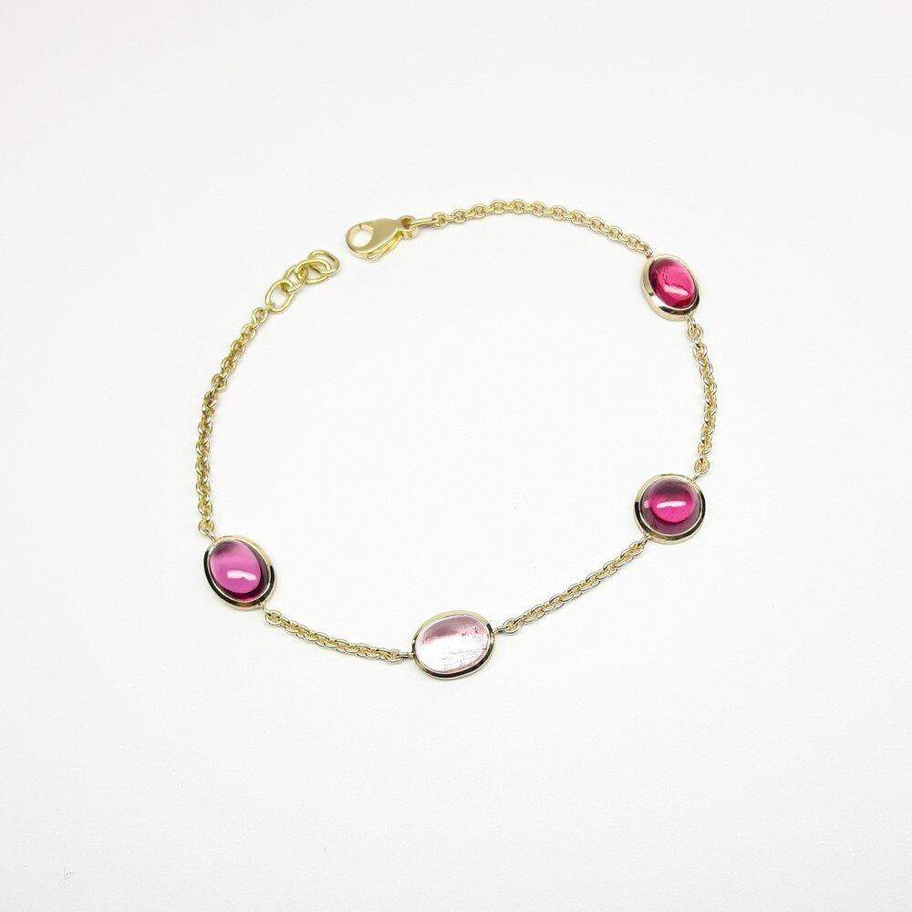 Armkettchen aus 18kt Gelbgold und rosa-roten Turmalinen. Unikat.
