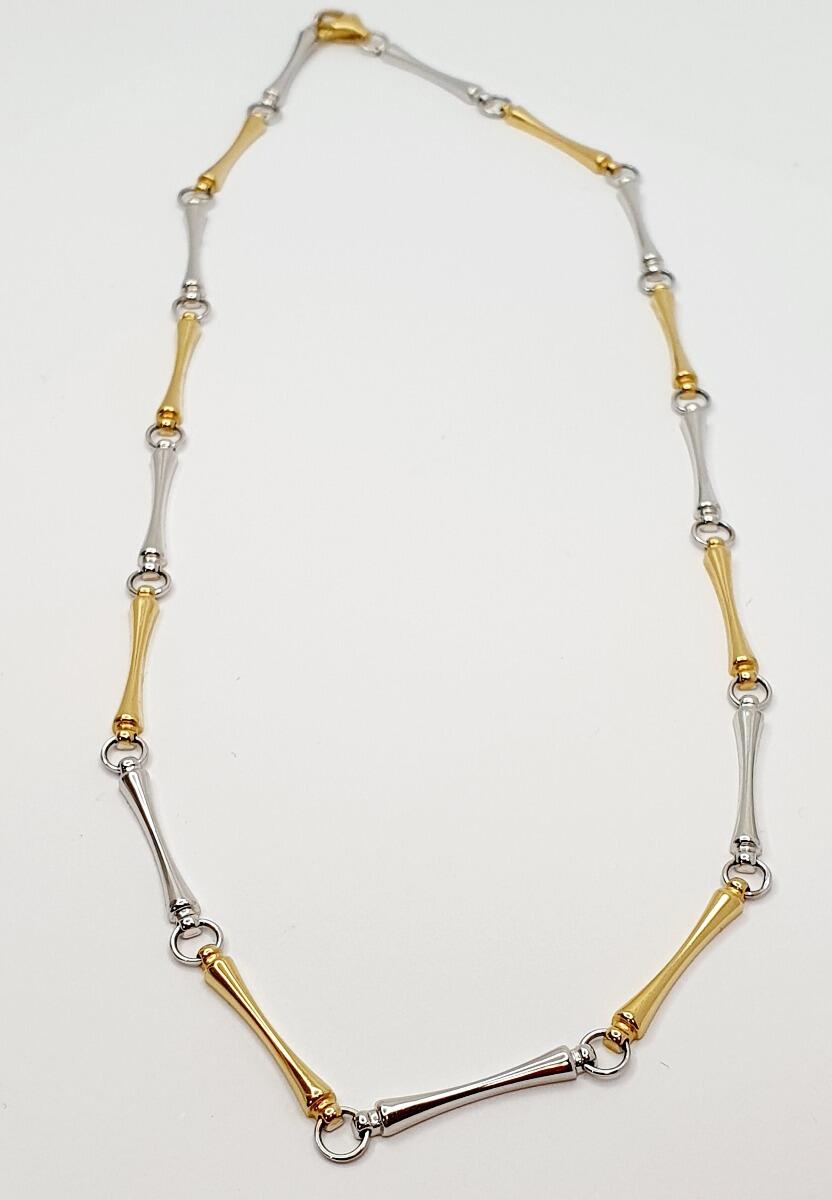 # Yellow and white gold skeleton necklace with rondelles 44cm