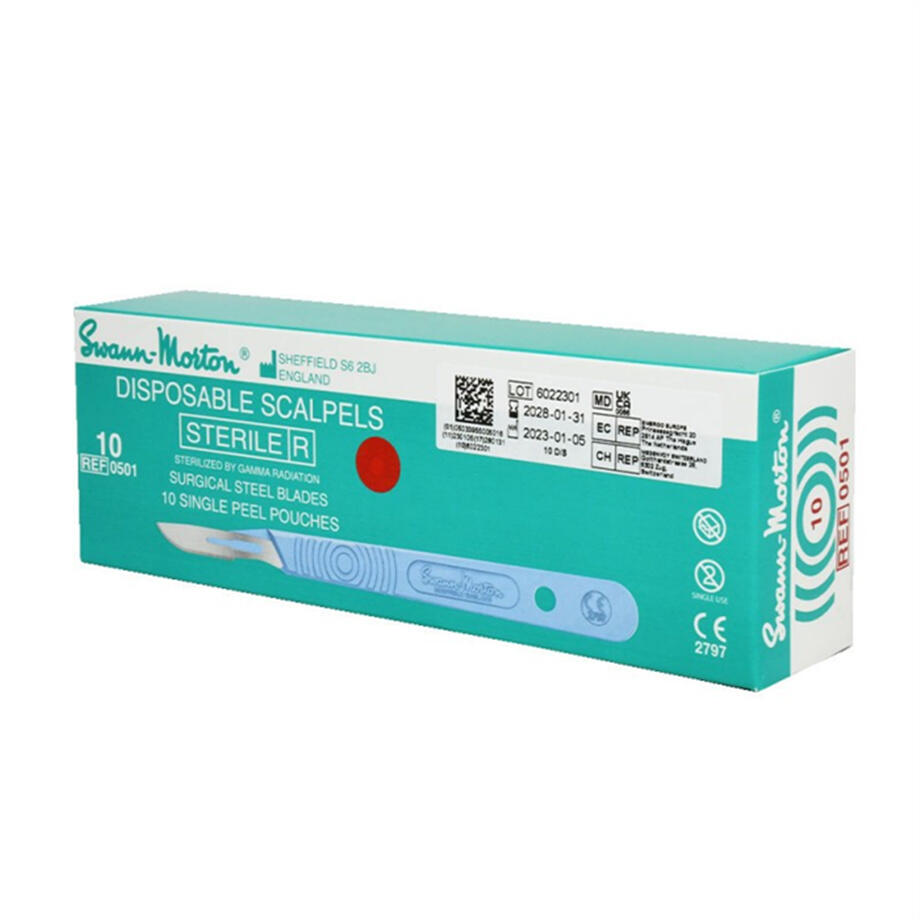 Sterile blades with handle, disposable (stainless), 23, 10 pieces