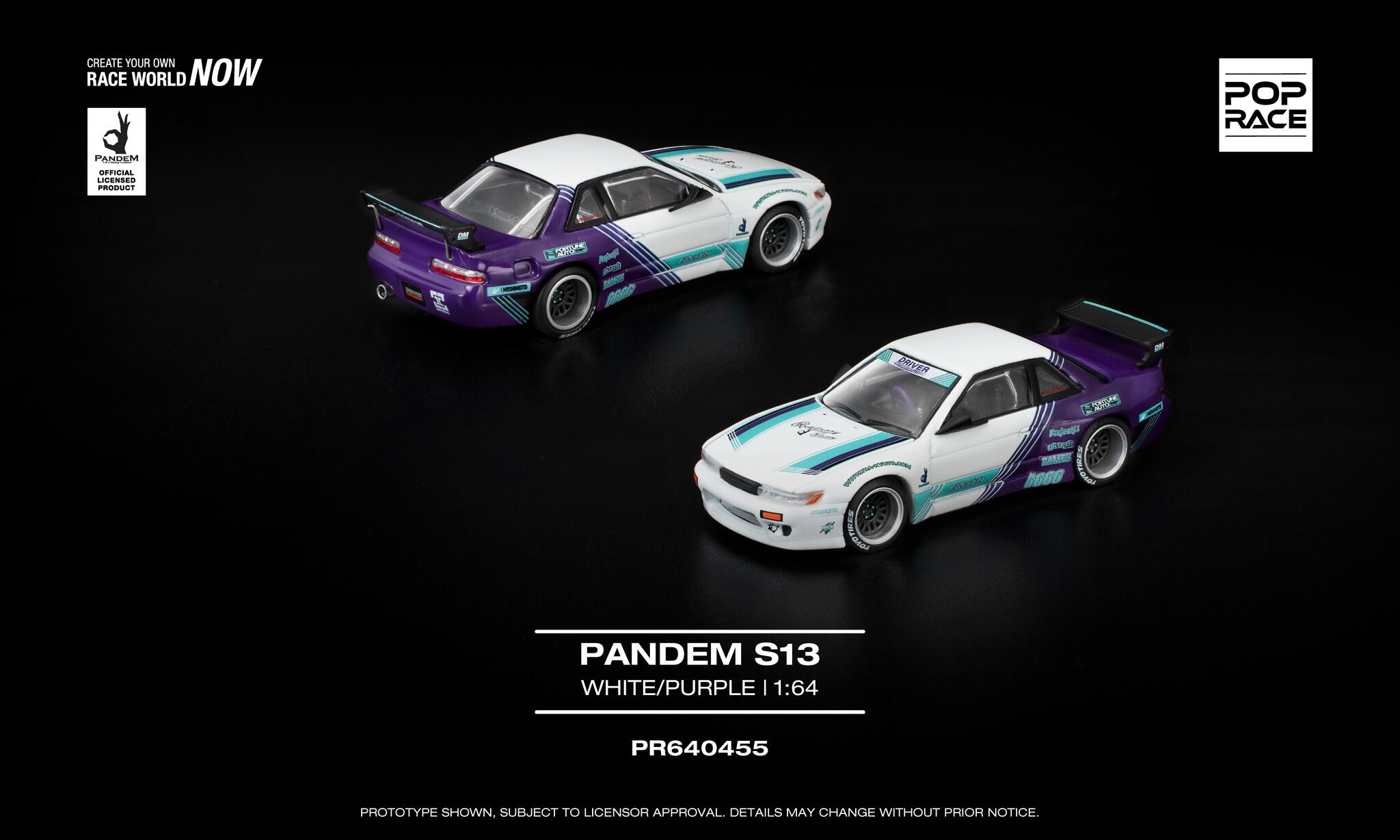 [Vorbestellbar] Pop Race - #PR64-455 - PANDEM S13 (Nissan Silvia S13 PANDEM Rocket Bunny) - white/purple - 1/64
