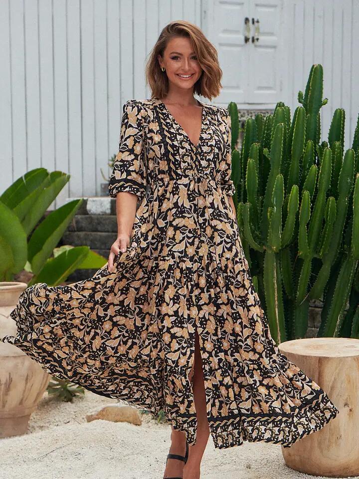 Jaase Gold Valley Tessa Maxikleid in schwarz beige - in verschiedenen Grössen - 2345