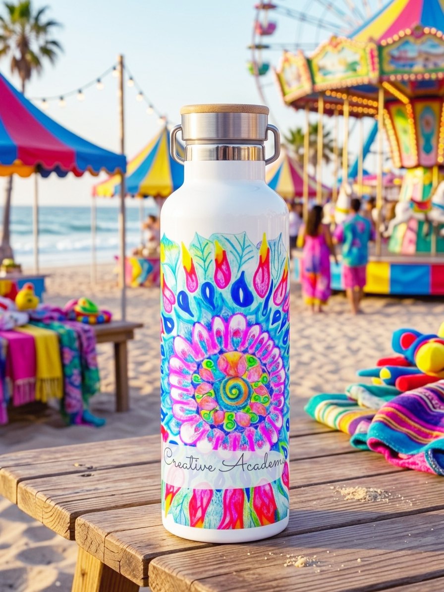 Bamboo stainless steel water bottle 75cl Marshmallow Bubbles