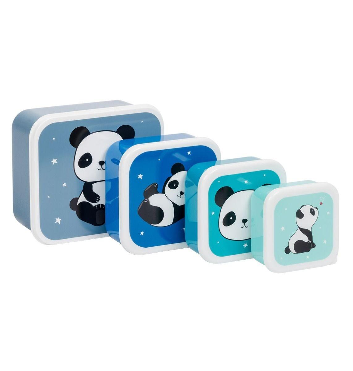 Kinder Brotdose 4er Set - Panda blau Lunchbox