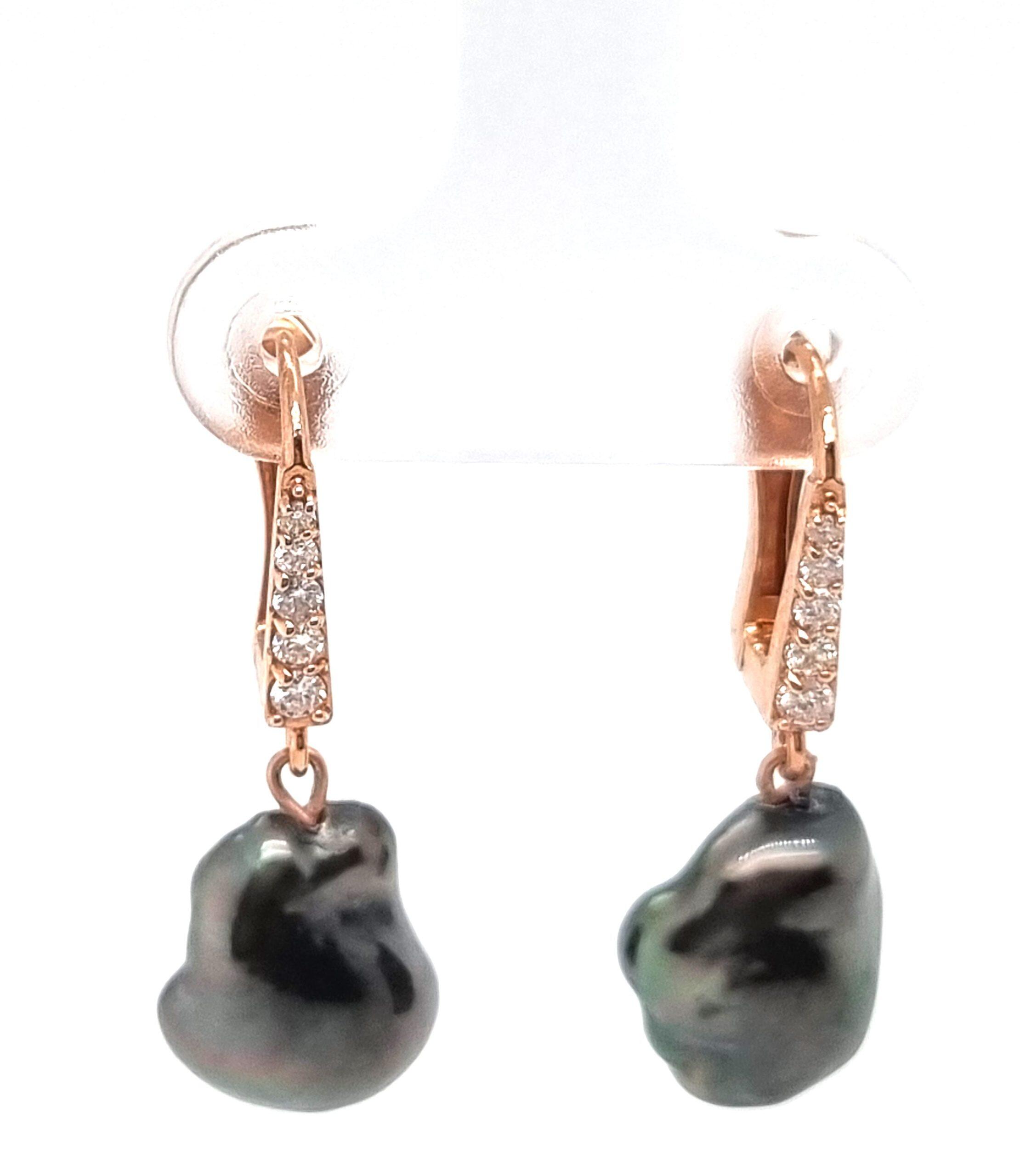 # 14K Roségold Hängeohrringe mit Keshi-Perlen und 0.15ct Naturdiamanten