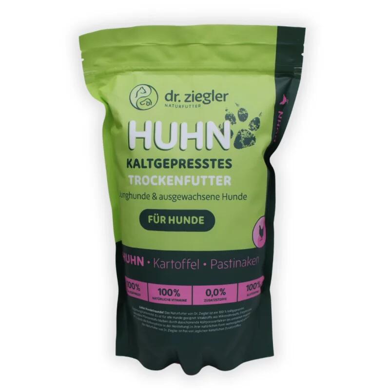 Cold-pressed dry food with chicken, potatoes and parsnips