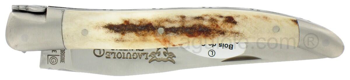 Couteau pliant 1 piece 2 mitres 12 cm Inox RF Bois de cerf