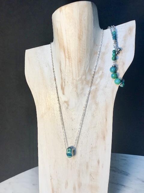 Parure Collier avec perle Murano et bracelet avec Chrysocolle