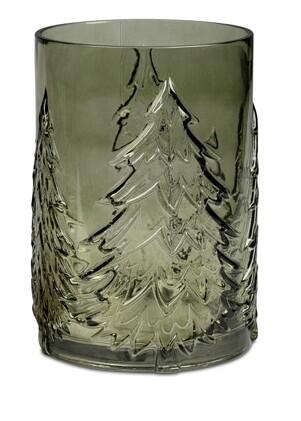 Teelicht - Windlicht - Tannenwald im dicken Glas als Relief - grün 22 cm 622