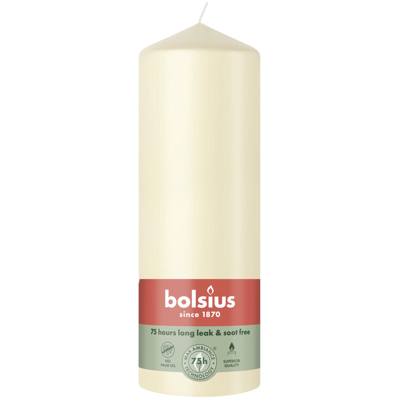 Bolsius pillar candle soft pearl, 20 cm tall, 6.8 cm diameter