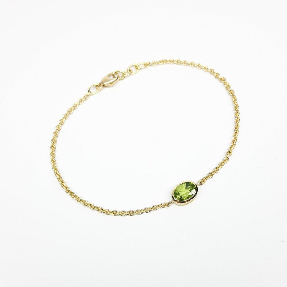 Bracelet en or jaune 18kt et péridot. Pièce unique.