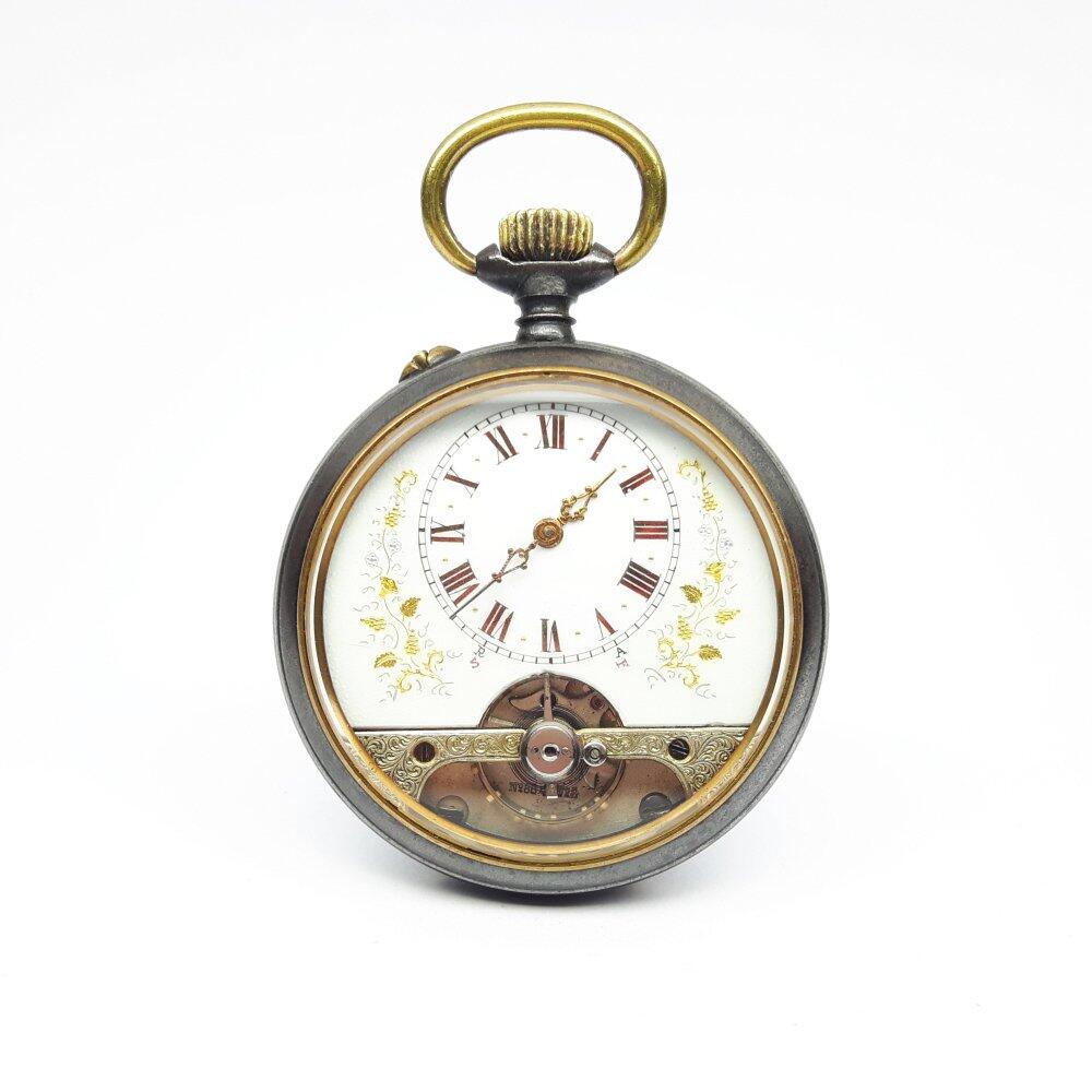 Taschenuhr "8 Days" in Stahlgehäuse mit Emaille-Zifferblatt. Vintage ca. 1910, sehr guter Zustand.