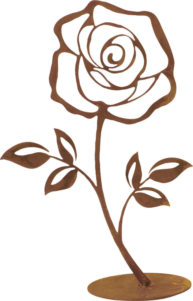 Badeko decorative figurine: rose on base plate, 25 cm, rust brown.