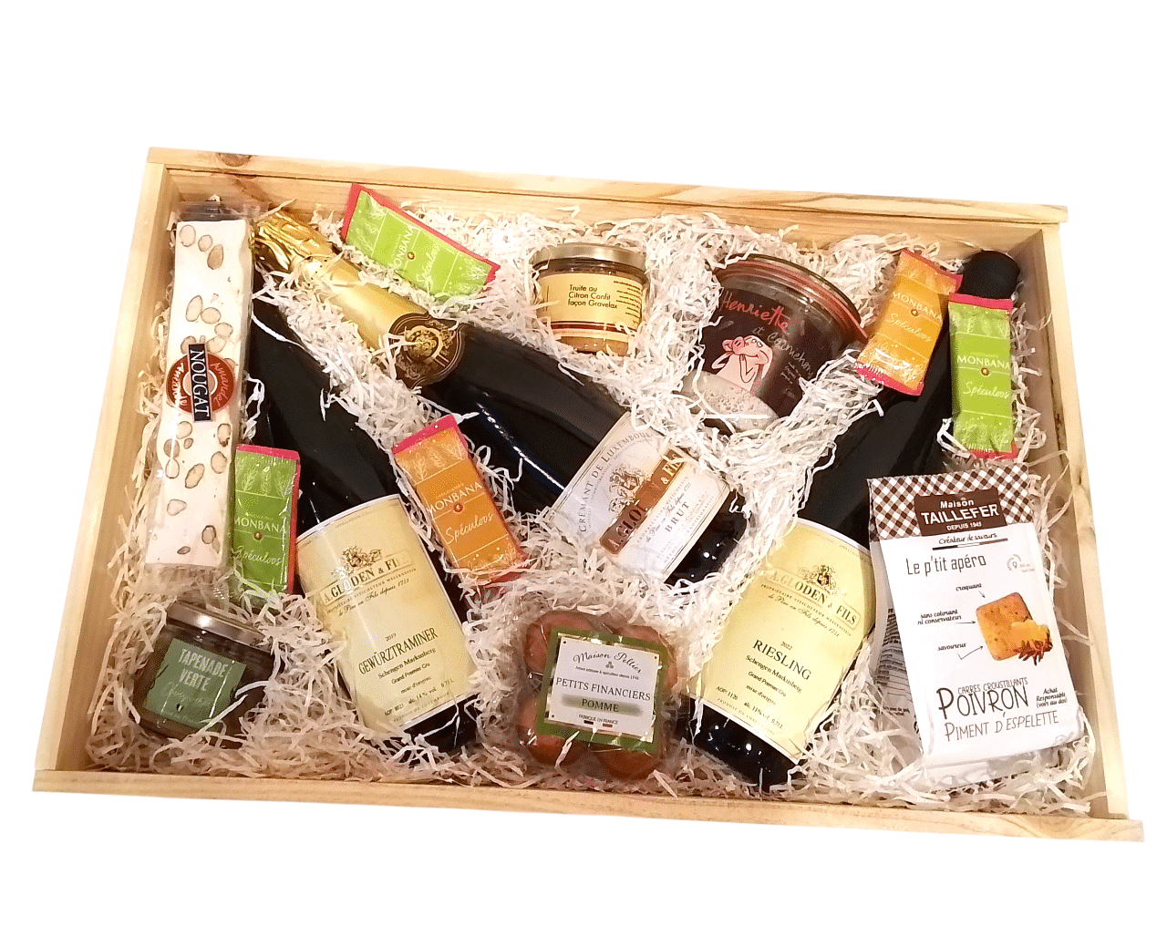 Corbeille Cadeau / Caisse Bois Vins du Luxembourg 