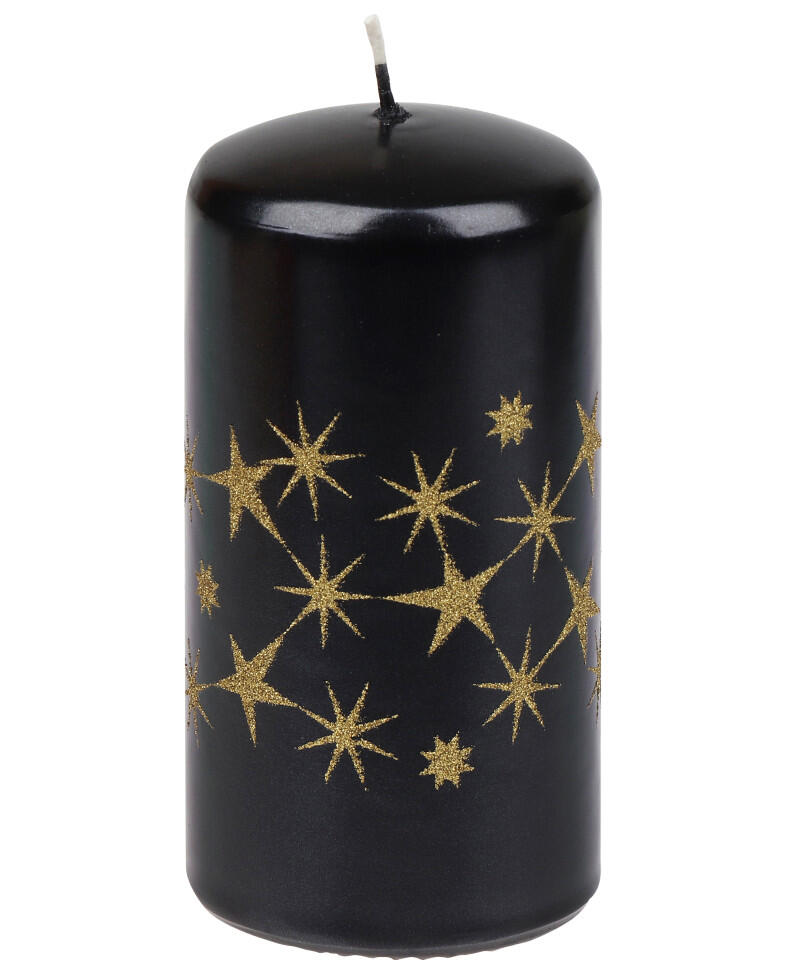 Steinhart pillar candle Glitter Stars Ø 5.7 x 11 cm black