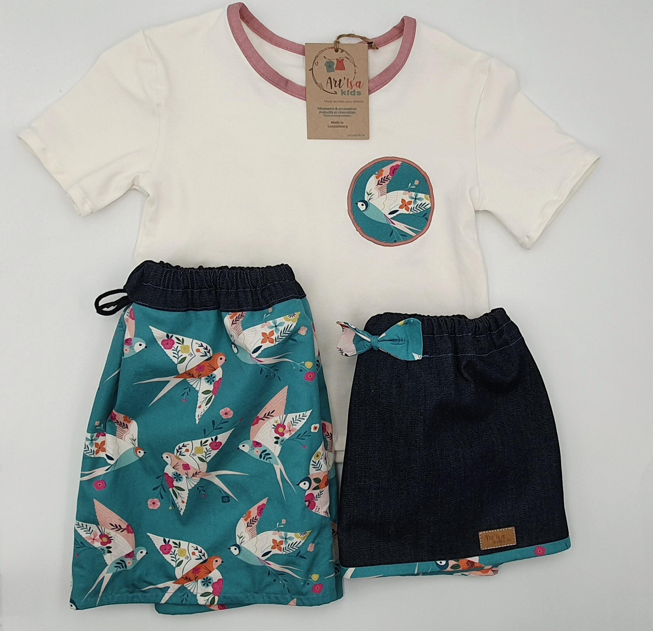 Swallows" bird set skirt and t-shirt 